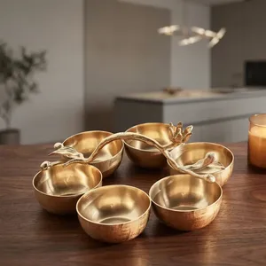 Elegant Decorative Cluster <b>Bowl</b> Features Six Gold <b>Snack</b> <b>Bowls</b>, Ornate Branch Center Handle Adds Floral Charm To Your Decoration - Product Image 6
