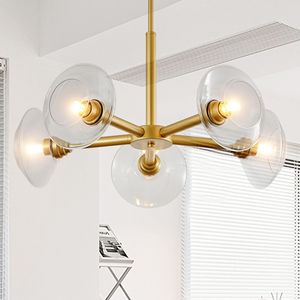 Lampadario a sospensione Sputnik moderno in stile Mid-Century a 5 luci, oro, 26 pollici, per sala da pranzo, con paralumi in vetro trasparente - Product Image 6