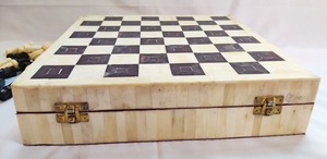 Handcrafted Organic Material Portable <b>Square</b> Bone Inlay Chess <b>Set</b> Carved Board Game Pieces Animal Style Geometric Decor Gift - Product Image 4
