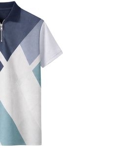 Polo de manga corta para hombre, personalizado por el fabricante, con media cremallera, en bloques de color azul marino, azul claro, blanco y verde azulado, tejido informal, OEM. - Product Image 3
