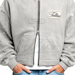 Sweat-shirts à capuche pour homme, couleur unie, avec logo personnalisé, entièrement ornés de strass, nouvelle collection hiver. - Product Image 5