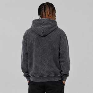 Sweat à capuche pour homme de qualité supérieure, délavé à l'acide, en coton doux, manches longues, couleur unie, hiver, logo personnalisé, vente en gros, coupe classique - Product Image 5