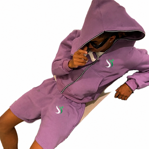 Conjunto Deportivo SINEWY para Hombre, Sudadera con Capucha y Cierre, Pantalones Cortos, Color Sólido, Casual, Felpa, Transpirable, Resistente al Viento, con Bolsillos, para Otoño - Product Image 1