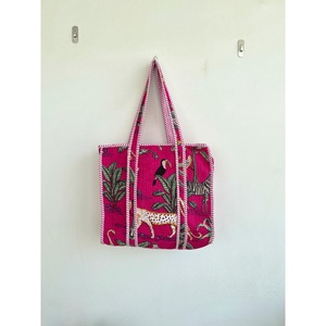 For Cotton Tote Bag Jungle Print Embroidery Bohemian Style Zipper Closure Open Top for Shopping Travel Daily Use All Seasons - Product Image 1