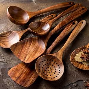 Juego de Cucharas y Espátulas de Madera Hechas a Mano, Diseño Clásico, Mango Largo, 4 Piezas, Acabado Espejo, Ecológico, para Fiestas y Cocina - Product Image 5