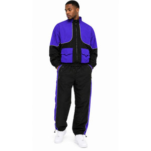 Ensemble de survêtement pour homme, couleur violet et noir, veste à col montant avec fermeture éclair, pantalon long - Product Image 5