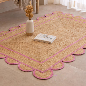 Pink Scalloped Jute Area <b>Rug</b> Handwoven Natural Fiber Square <b>Rug</b> for Farmhouse <b>Boho</b> Home Decor - Product Image 4
