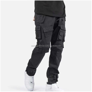 New Design Custom Logo Mid Waist Elastic Cargo Sweatpants for Men <b>Work</b> Sport Breathable <b>Waterproof</b> High Street Style Black - Product Image 1