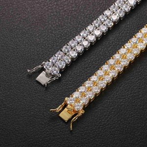 Two Row Stylish Elegant Moissanite Tennis Bracelet for <b>Men</b> and Women <b>Silver</b> Plated Trendy Iced Out Gift & Party Bracelet - Product Image 2
