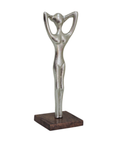 Figura Femenina Abstracta Moderna, Escultura de Metal de Aluminio Plateado sobre Base de Madera, Estatua Minimalista de Dama, Decoración para el Hogar, Arte de 12 Pulgadas - Product Image 4
