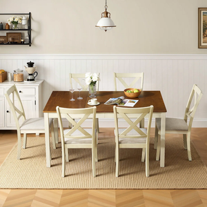 Ensemble de salle à manger Pindel Handicraft, 9 pièces, table rectangulaire en bois, chaises rembourrées à dossier croisé, mobilier moderne pour la maison - Product Image 1