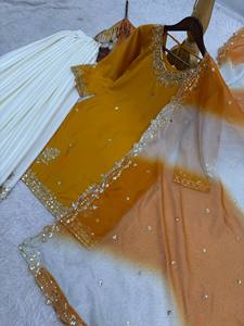 Traje Palazzo de Lujo con Bordado Francés en Crepé y Dupatta de Organza – Colección Festiva y para Fiestas - Product Image 5