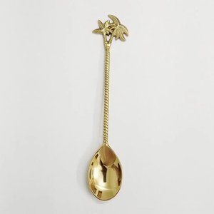 Cuchara de Té de Latón Chapada en Oro con Diseño de Palmera Doble para Utensilios de Cocina, Cuchara de Té, Cucharas de Mesa - Product Image 1