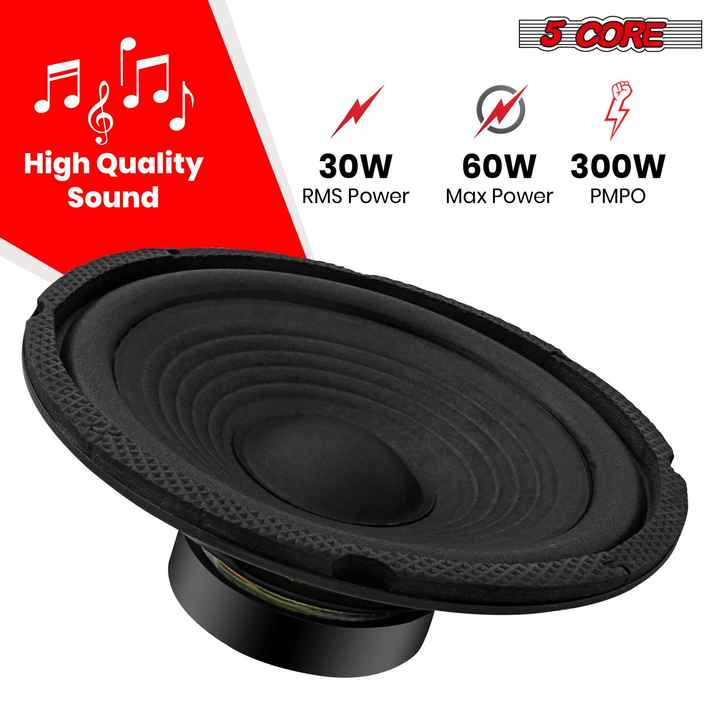 5Core 6.5 Inch 300Watt Car Subwoofer Speaker 4Ohm Replacement Subwoofer High Performance Subwoofers