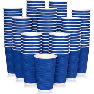 Confezione da 120 Bicchieri Isolanti Blu da 16 oz con Parete Ondulata per Caffè, Tè e Cioccolata Calda, Bicchieri Usa e Getta - Product Image 1