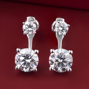 14K White Gold <b>Fine</b> <b>Stud</b> <b>Earrings</b> 3.65 CT Lab Grown Diamond Two-Stone Drop Elegant 3.65 Carat Lab Grown Diamond Drop <b>Studs</b> High - Product Image 1
