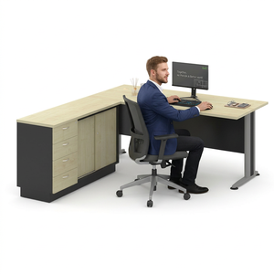 Sistema de Oficina AY, Escritorio Ejecutivo Moderno con Gabinete de Almacenamiento en Forma de L, Diseño de Aglomerado de Melamina, Muebles de Oficina Independientes para Hospital - Product Image 1