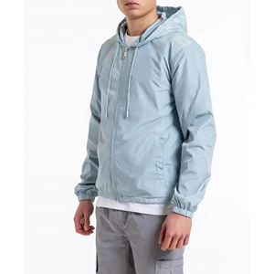 เสื้อแจ็คเก็ตกันลมมีฮู้ดสีฟ้าอ่อนสำหรับผู้ชาย สีพื้น ผ้าโพลีเอสเตอร์ ปิดด้วยซิป ทรงปกติ เหมาะสำหรับใส่ในฤดูใบไม้ผลิ - Product Image 6