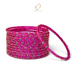 Bracelets en verre kashmiri traditionnels plaqués or de qualité export, avec émeraudes roses taillées en goutte d'eau, pour femmes indiennes, bijoux ethniques de mariage - Product Image 4