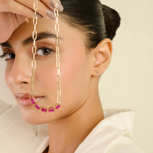 Collar con Colgante de Cinco Piedras en Forma de Octágono de 6x4 mm, Cadena de Eslabones Tipo Clip, Regalo de Boda Apilable, Joyería de Oro Amarillo Sólido de 18K - Product Image 4