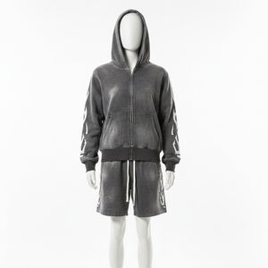 Ensemble de survêtement 2 pièces personnalisé pour homme - Style décontracté automne en tissu éponge 100% coton, style streetwear de créateur, avec sweat à capuche imprimé et pantalon de jogging - Product Image 1