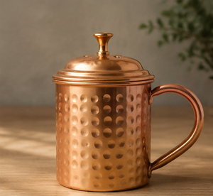 Hammered Pure <b>Copper</b> Mug with Lid – Handmade <b>Copper</b> Drinking <b>Cup</b> for Water, Tea, Coffee & Ayurvedic Use - Product Image 2