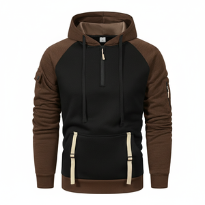 Mens Autumn Quarter <b>Zip</b> <b>Hoodie</b> Color Block Raglan Pullover Sweatshirt Breathable <b>Pocket</b> Polyester Custom Streetwear Manufacturer - Product Image 3