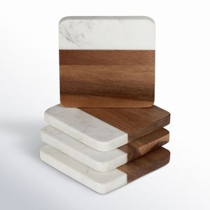 Ensemble de sous-verres en marbre naturel blanc de qualité supérieure, sous-verres ronds en marbre avec supports en bois pour la maison, vente en gros - Product Image 2