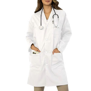 Blouse de laboratoire blanche tissée pour femmes, coton et polyester, uniforme d'hôpital, 3 poches, fermeture à boutons-pression, blouse médicale pour médecin - Product Image 6