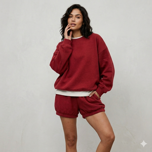 Women <b>Mock</b> <b>Neck</b> <b>Top</b> Styled With Shorts Set Soft Fabric Relaxed Shape Easy Wear Daily Outfit Simple Clothing - Product Image 1