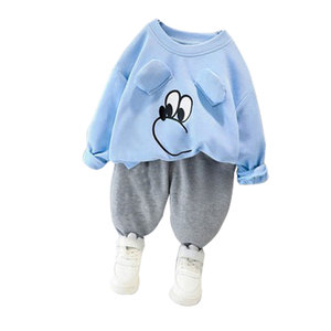 Sweat-shirt jaune à imprimé ours de dessin animé pour bébés garçons, pantalon gris, ensemble décontracté d'automne, manches longues, col rond, coupe ample - Product Image 3