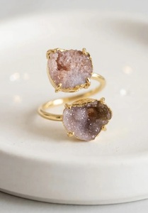 Natural Druzy <b>Crystal</b> Vintage Gold Plated <b>Ring</b> for Women Handmade Statement Gemstone Engagement Wedding Fashion Jewelry Gift - Product Image 4