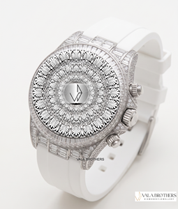 Reloj Cronógrafo de Lujo con Caja de Acero Inoxidable de 41 mm, Analógico de Cuarzo, Bisel con Diamantes, Correa de Silicona Blanca, Estilo Deportivo Antiguo - Product Image 4