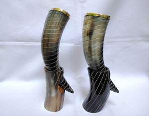 High Quality Viking <b>Drinking</b> Horn with <b>Stand</b> Polished Carved Animal Style Natural Craft for Wedding or Home Decoration - Product Image 1