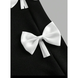 Robe de soirée monochrome pour filles avec nœud décoratif, petite robe trapèze sans manches en satin noir avec nœud - Product Image 4