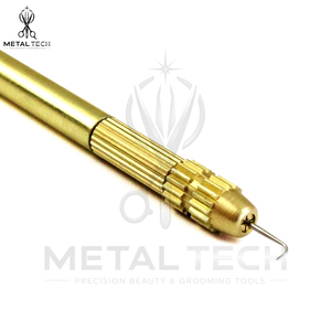 Juego de agujas de ventilación con mango de latón, 4 tamaños, agujas de gancho de acero, herramientas profesionales para la elaboración de pelucas de encaje y postizos frontales. - Product Image 5