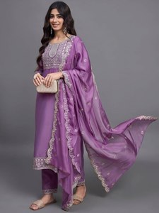 <b>Green</b> <b>Silk</b> Salwar Kameez With Embroidery Floor Length Traditional Party Wear For Women Loose Fit All Seasons - Product Image 3