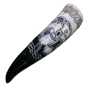 Cuerno de whisky de cerveza vikinga personalizado hecho a mano artesanías naturales decoración del hogar diseño Animal dragón tallado estilo náutico - Product Image 1