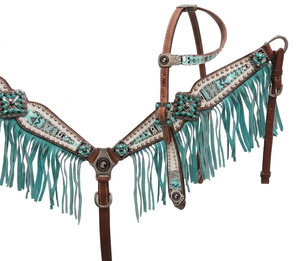 Premium Wholesale Western Leather Headstall with Sier Buckles & Fringes Fancy Design for Riding & Racing - Product Image 2