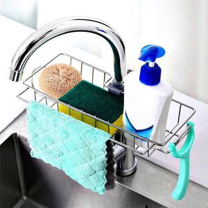 Organizador de fregadero de acero inoxidable de nuevo diseño, bandeja de drenaje para esponjas, para su estante de herramientas de limpieza de cocina - Product Image 1