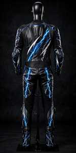 Traje de Motociclismo de Cuero Negro para Hombre, Mono de Una Pieza con Diseño de Rayos Azules - Product Image 2