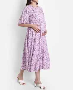 ชุดเดรสคลุมท้องผู้หญิง คอวี แขนยาว ผ้าริบ ยืดหยุ่น ใส่สบาย สไตล์ลำลอง - Product Image 1