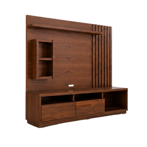 Meuble TV mural moderne en teck massif, console multimédia, centre de divertissement, meubles sur mesure pour hôtel, appartement, villa, salon - Product Image 2