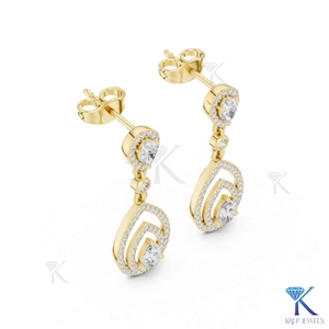 ต่างหูเพชรทรงหยดน้ำ KRUP JEWELS เพชรเลี้ยงในห้องปฏิบัติการ ประดับทองคำแท้ 14K 18K แบบฝังเพชรเต็มเม็ด ทรงหยดน้ำเปิด รับรองโดย IGI หรูหรา - Product Image 2