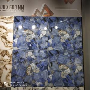 Azulejos de porcelana brillante esmaltada de 60x120cm y 60x60cm, diseño de mármol azul dorado, azulejos vitrificados de alto brillo para suelo y pared, cuerpo vitrificado - Product Image 2