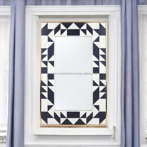 Marco de espejo de pared con incrustaciones de hueso de lujo moderno Acento decorativo elegante para cualquier habitación Inspirado en el diseño Art Deco - Product Image 2