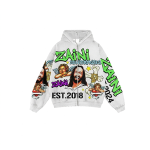 Sudadera con capucha de invierno para hombre, con cremallera completa, tejido de 350 GSM, 80% algodón, 20% poliéster, forro polar rosa, bordado personalizado con pedrería frontal, premium - Product Image 1