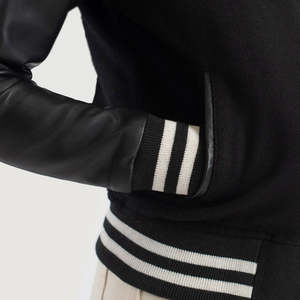 Blouson de moto Flashback Black Hybrid Varsity en cuir véritable, tricoté, avec fermeture éclair, col ouvert, couleur unie, automne - Product Image 4