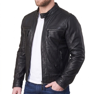 Men's Stand Collar Genuine Leather Jacket | High Street Fashion Slim Fit Biker Motorcycle Leather Coat | Premium Cowhide Casual - Product Image 1