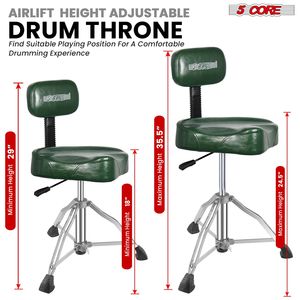 Adjustable 24.5\" Drummer Chair with 441Lb Capacity 4\" Padded Stool Throne w Backrest <b>Musical</b> <b>Instrument</b> Accessory - Product Image 3